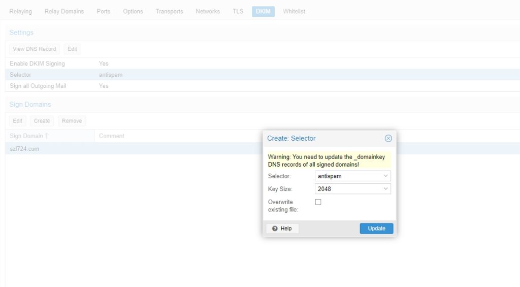 Proxmox Mail Gateway如何启用DKIM签名设置