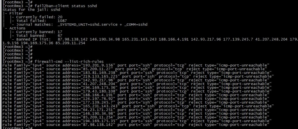 CentOS、Rocky Linux、AlmaLinux 8/9如何使用Firewalld配置Fail2ban防护SSH扫描攻击
