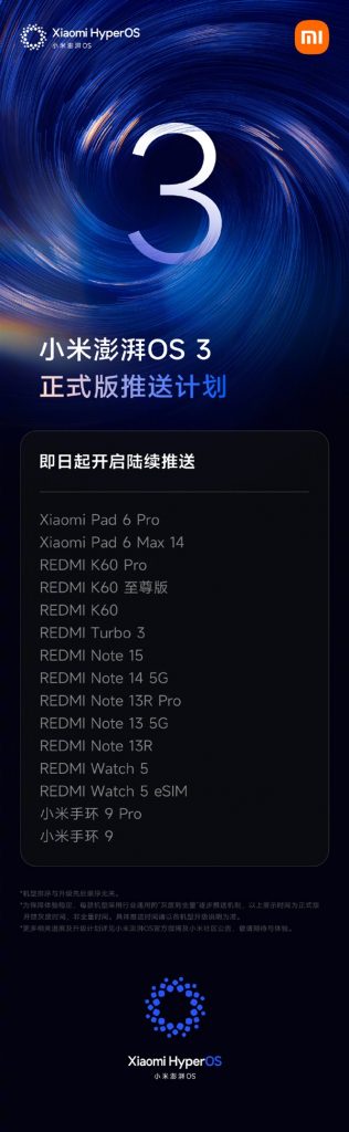 澎湃 OS 3 正式版更新名单公布，REDMI K60 等设备陆续升级